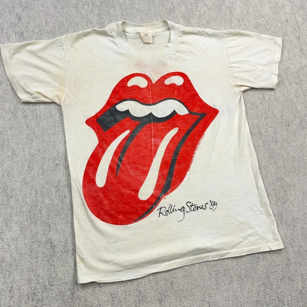 Vintage Rolling Stones Shirt Men Large White Band Tee 1989 80s Paper Thin Staind - Picture 4 of 16